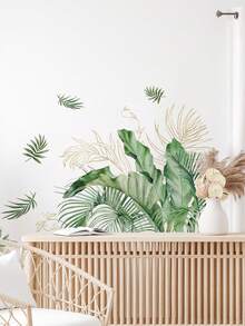 [Refreshing Mori Style] Watercolor Green Plant Floral Wall Stickers - Butterfly / Tropical Plants / Hanging Bouquet Patterns, Self-Adhesive Wall Decals For Living Room, Bedroom, Baseboard - Wall Stickers - View 9