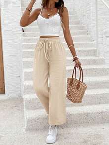 Frenchy Pantalones anchos de unicolor casuales para vacaciones de mujer - Albaricoque - Ver 7