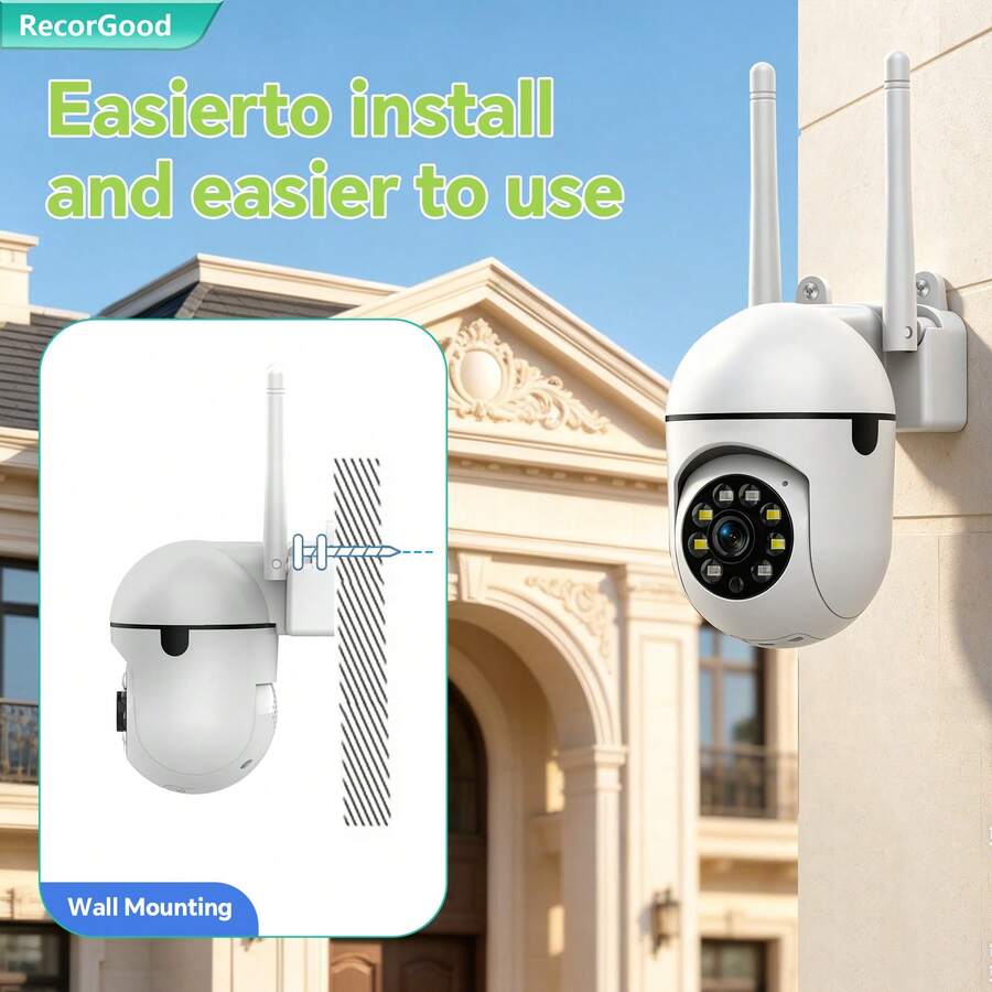 【户外防水】200万像素监控摄像头,WiFi安防摄像头,高清彩色夜视,AI人形追踪云台实时检测,AI声光报警,双向语音,多人共享 - 白色 - 查看 1