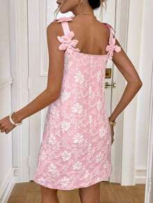 Vestido corto de verano de mujer con tirantes finos y unicolor - Rosa - Ver 2