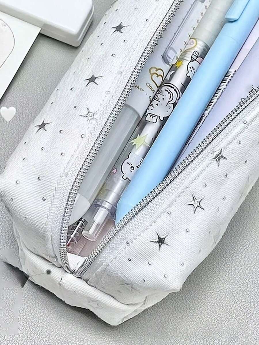星形波点铅笔盒，大容量便携，简约可爱ins风，星空波点铅笔袋，高品质拉链学生文具收纳包，适合户外和办公用品，完美的返校文具礼物 - 筆袋 - 查看 1