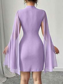 Vestido de capa ajustada con cuello mao de unicolor - Morado - Ver 2