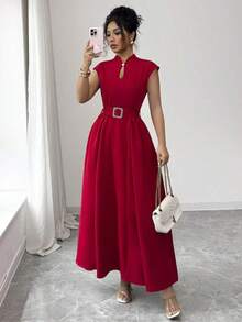 Vestido midi elegante y casual para mujer con diseño inspirado en la Sicilia francesa romántica, adecuado para ir al trabajo, vacaciones, té de la tarde, fiesta de San Valentín, con escote de corazón, cinturón de lazo en la cintura, bajo acampanado y bolsillos, primavera/verano - Azul marino - Ver 10