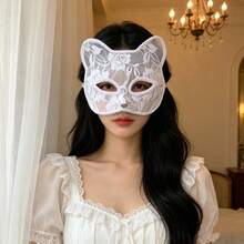1 pièce Masque facial en dentelle de chat pour femme, décoration d'Halloween, accessoire de cosplay et de scène - Voir 1
