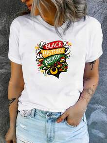 Camiseta temática del Mes de la Historia de la Mujer – Inspirada en la cultura africana con colores pan-africanos, con estampado de mapa de África y símbolo rastafarí, de manga corta y cuello redondo, que muestra el orgullo cultural, adecuada para todas las estaciones. Camiseta fresca de verano para mujer. - Blanco - Ver 1