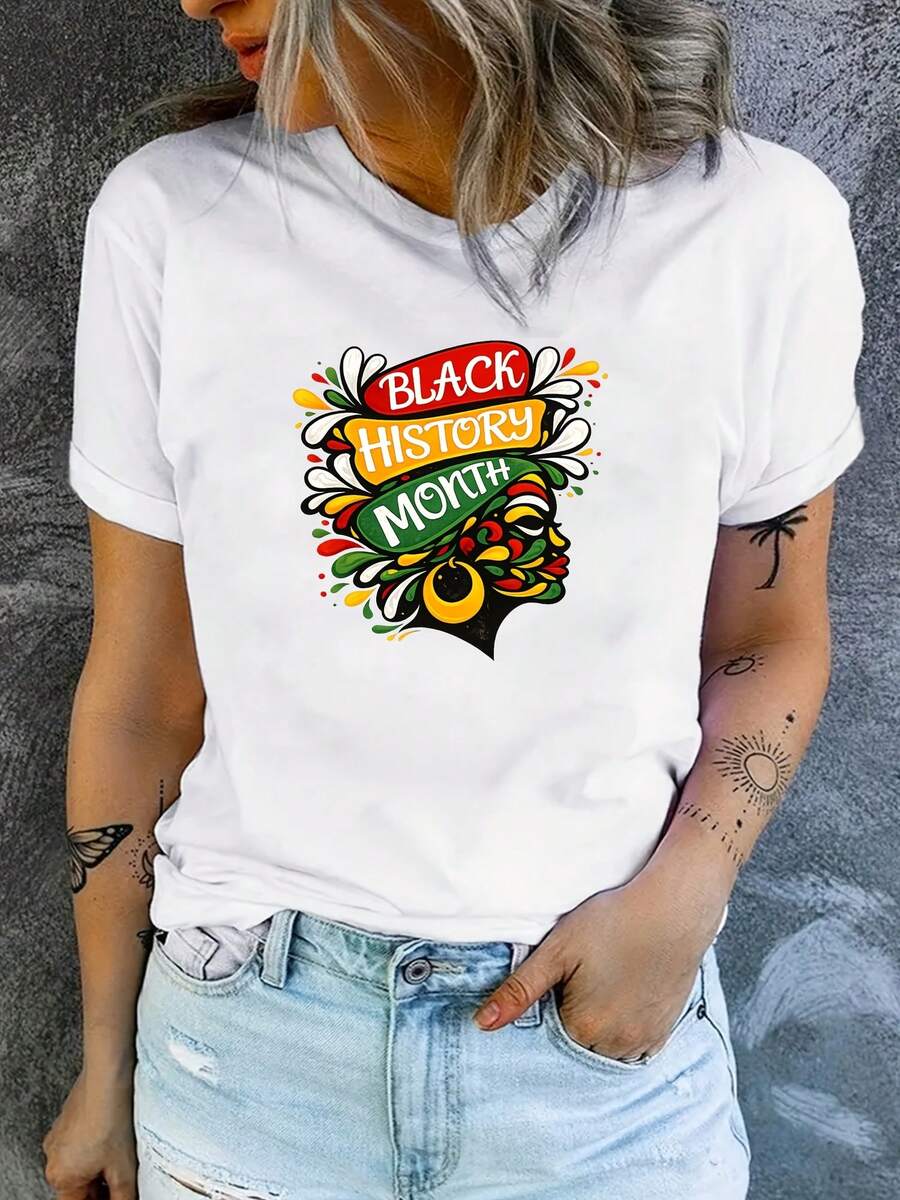 Camiseta temática del Mes de la Historia de la Mujer – Inspirada en la cultura africana con colores pan-africanos, con estampado de mapa de África y símbolo rastafarí, de manga corta y cuello redondo, que muestra el orgullo cultural, adecuada para todas las estaciones. Camiseta fresca de verano para mujer. - Blanco - Ver 1