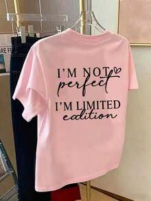 Limited Edition Printed T-Shirt For Women | I'm Not Perfect, Fashionable White T-Shirt For Spring/Summer, Casual, Round Neck And Short Sleeve - 糖果粉紅色 - 查看 2