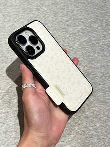 Ins 極簡皮革紋理手機殼，適用於 iPhone 17 Pro Max, 16, 15, 14, 13，花卉圖案，防摔保護套 - 白色 - 查看 4