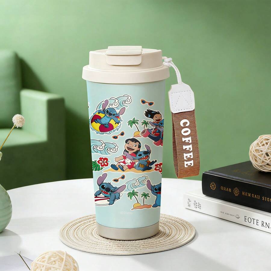 Bình giữ nhiệt cà phê MINISO X Disney Lilo & Stitch họa tiết lướt sóng nhiệt đới, có dây đeo cổ tay, bằng thép không gỉ, cốc cà phê có nắp, thiết kế hai ngăn uống, bền chắc. - Nhiều màu - Xem 1