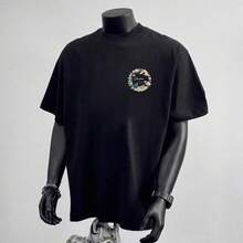 Camiseta de algodón puro de alta calidad, estilo chino moderno, con estampado único, para hombre, de verano, cuello redondo, corte holgado y versátil, de manga corta. LWPQ - 250 g de algodón puro - blanco - Ver 3