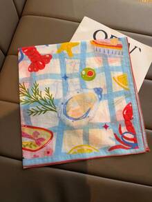 1 Stück 65cm Seidentuch für Frauen, vielseitiger Modeschal mit Cartoon-Motiv, hautfreundliches Kopftuch, warmer Halstuch - Babyblau - Übersicht 2