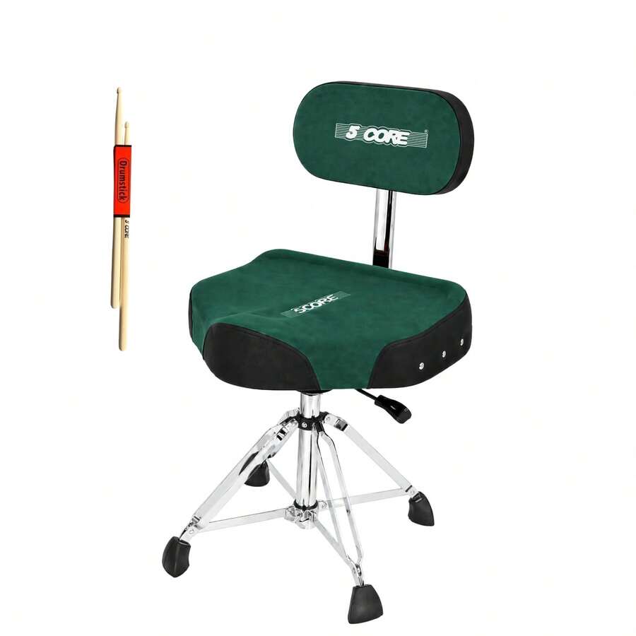 5 Core Drum Throne W Backrest 4" Padded Seat Airlift Height Adjustment 31.5" Drum Stool Velvet Seat - Green - View 1