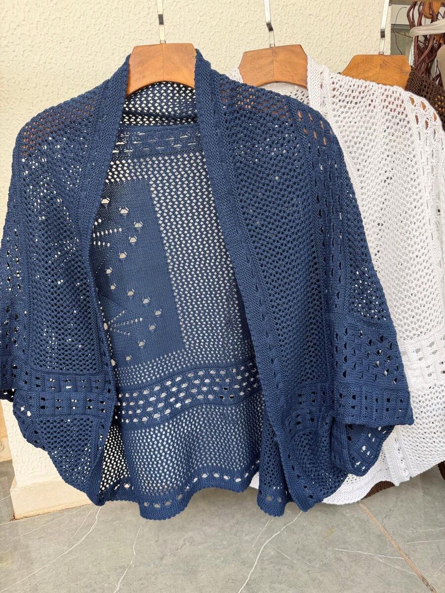 Casual Diamond Vest Polyester Pointelle Knit Beach Fashion Autumn Winter - Xanh đậm - Xem 1