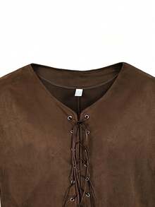 Men's European And American Retro Lace-Up Casual Solid Color Slim Fit Vest - Brown - View 6