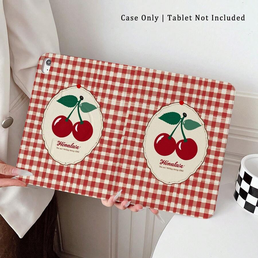 1pc Vintage Red Gingham Cherry Print 360° Rotatable Protective Tablet Case ,Multi-Angle Magnetic Stand Cover With Auto Sleep/Wake Function, Compatible With IPad PRO/AIR, Compatible With SAMSUNG,Compatible With XIAOMI Pad 5/6/7,Compatible With Huawei Matepad - Multicolor - View 1