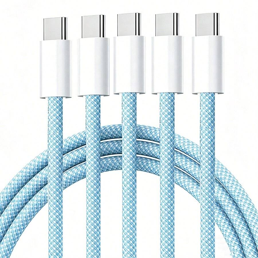 60W High-Speed USB-C To USB-C Data Cable, Nylon Braided Round USBC Charging Cord, Compatible With IPhone 16/17/Air/15/Pro Max, S23/S22/S21, Pro/Air, Pro/Air, And Other Type-C Devices