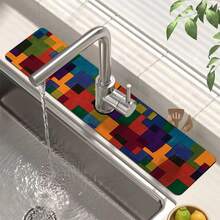 1pc Bohemian Pattern Printed Faucet Mat, Durable Polyester, Quick Drying, Easy To Clean, Suitable For Kitchen And Bathroom, Easy To Install, Daily Decor, Gift, Bathroom Mat, Durable Faucet Mat, Faucet Accessory - Multicolor - View 1