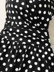 Vestido de lunares negros y blancos para mujer, primavera/verano - Blanco y Negro 2 - Ver 8