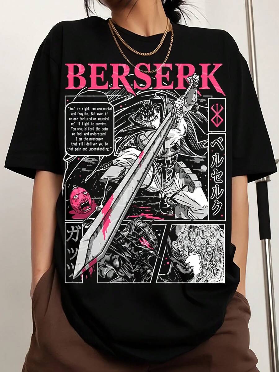 Bb-Berserkss – Guts – SKU029-Vector Crew-Neck Printed Fashion Short-Sleeve Sports T-Shirt, Comfortable And Versatile - Black - View 1