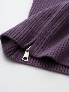 Women's Solid Color Casual Versatile Daily Knit Top Summer - Purple - View 4