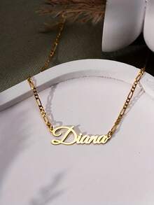 Waterproof Gold Plated Stainless Steel Customized Name Necklace, Figaro Chain Cursive Engraved Letter Pendant Jewelry, Graduation Gift - Multicolor - View 4
