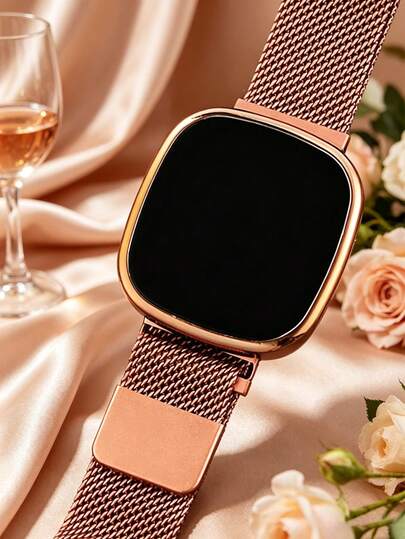 1 pieza Reloj deportivo elegante y de lujo con correa de Milán, pantalla digital, para uso diario y vacaciones