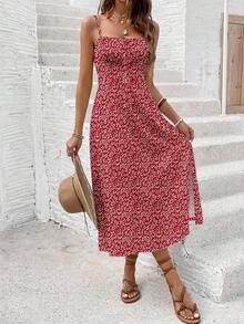 Vestido de tirantes con abertura y nudo de mujer, versátil y con textura de moda - Multicolor 3 - Ver 3
