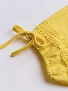 Vestido de verano de unicolor con ribete de encaje para mujer - Amarillo claro - Ver 5