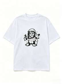 Envío local:Playera Blanca para Mujer con Estampado de Astronauta, Camiseta Básica Manga Corta Cuello Redondo Cómoda para Verano, Estilo Casual Urbano - Blanco - Ver 3