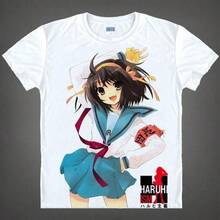 Camiseta de manga corta transpirable unisex con cuello redondo de anime 2D de Haruhi Suzumiya's Melancholy SOS - Negro - Ver 8