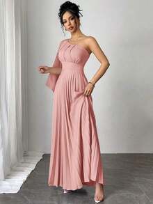 Nuevo vestido plisado sin mangas de color azul claro versátil para mujer, atuendo de vacaciones, vestido de verano - Rosa - Ver 4