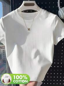 Women's T-Shirt - Soft Pink, Minimalist Round Neck For Everyday And Formal Wear, Casual Wear All Year Round, Office Or Party, Simple Design, Durable Construction, Breathable Essential, Basic For Vacation And Wardrobe - 白色 - 查看 7