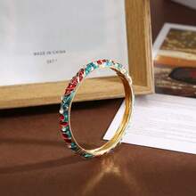1pc 18K Gold Plated Enamel Bangle With Rhinestones, Hollow Floral Design, New Chinese Style Retro Craft, Multi-Color Options, Niche Versatile Non-Fading Bracelet, Women Jewelry Gift - Flower Series - View 5