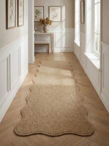 1pc Faux Jute Material Wavy Edge Hallway Runner Rug, Living Room Carpet, Entryway Mat, Laundry Room Carpet, Corridor Rug, Bedroom Rug, Kitchen Rug, Dining Room Rug, Indoor All-Season Stylish Home Decor Mat, All-Season Use, Minimalist Design, Durable, Washable Non-Slip, Suitable For Home Use As Hallway Rug, Bedroom Rug, Kitchen Rug, Bedside Rug, Home Decor, Kitchen Decor. - Brown - View 2