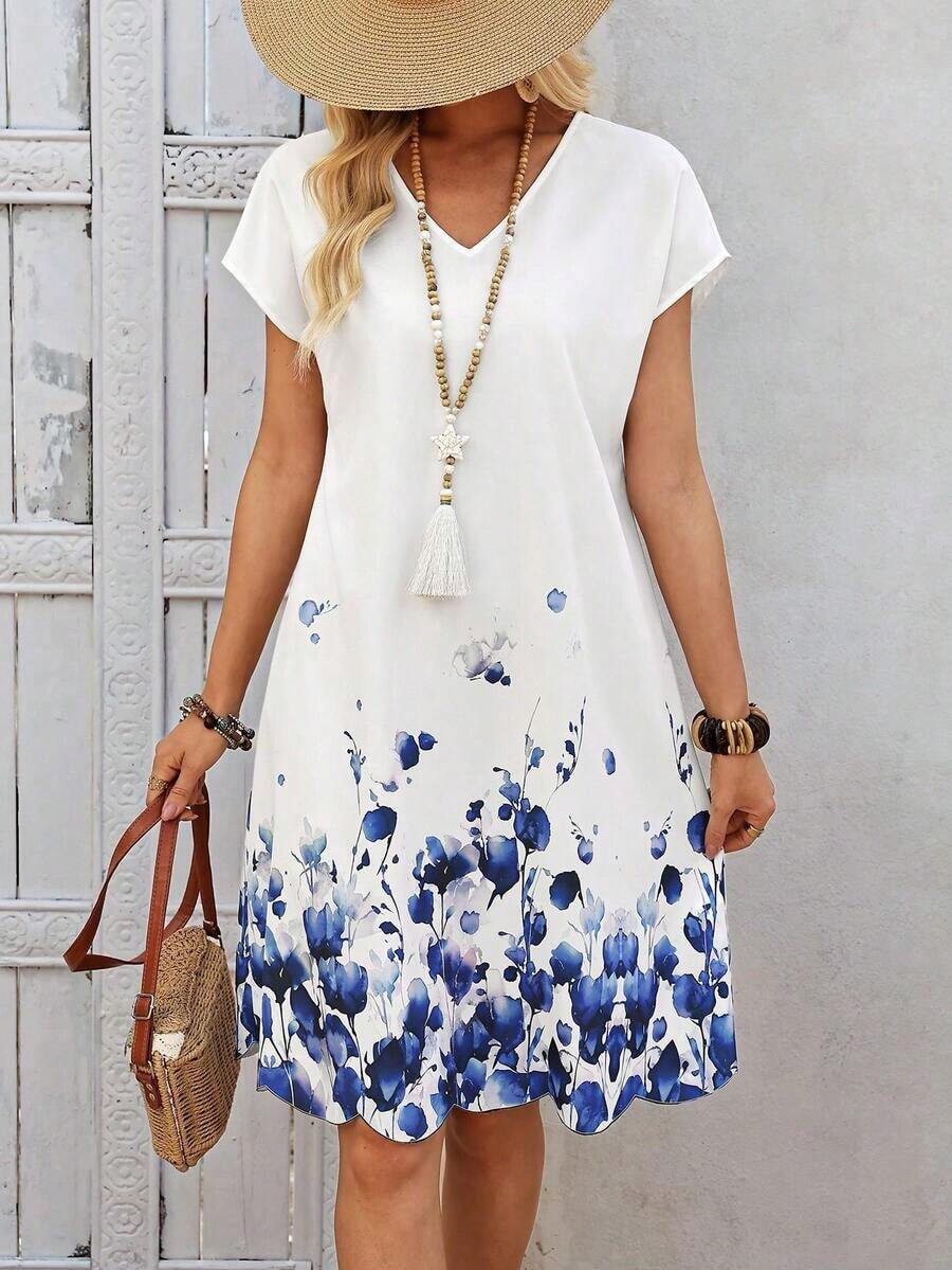 Faunlyn Vestido de verano para dama con cuello en V bordado, lazo y detalles ahuecados - Multicolor - Ver 1