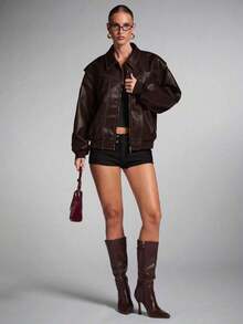 Chaqueta marrón de moda para mujer para ir al trabajo, otoño - Café integral - Ver 7