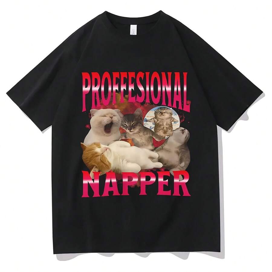Camiseta profesional Napper Fun Cat Lover, ropa de gran tamaño a la moda, Camiseta estampada de 100% de algodón puro de verano Harajuku 2025 - forma - Ver 1