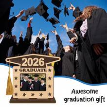 Boho Style Polished Wooden Graduation Photo Frame, With Tassel Decor And Graduation Cap Design - Vertical Rectangular Shape, Suitable For Displaying 2026 Graduation Certificate And Decorating Graduation Cap, Sturdy Frame As Graduation Gift Decor - Default - View 4