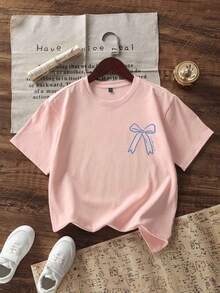 Áo thun ngắn tay cổ tròn in hình ngộ nghĩnh, phong cách thường ngày cho bé gái tuổi teen, thích hợp mặc mùa hè. - Hồng - Xem 7