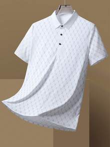 Vancamel Pulse 男士 Polo 衫，輕量冰絲透氣 Polo T恤，商務休閒印花高爾夫 Polo 衫，適用於休閒、通勤與運動 - 白色 - 查看 4