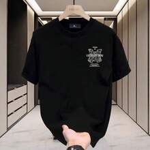 Nueva camiseta estampada de manga corta para hombre, estilo urbano moderno, camiseta de algodón de verano de manga corta personalizada con cuello redondo y hombros regulares para uso diario. OWGM - 250 g de algodón puro - negro - Ver 4