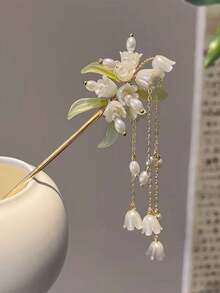 1件/2件/3件裝田園花卉流蘇髮簪套組，金色中式髮簪附風鈴花與水滴吊墜，優雅仙氣流蘇漢服髮飾女款 - 彩色 - 查看 6