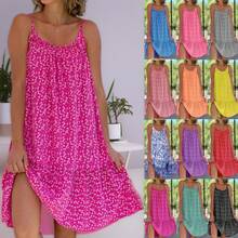 Vestido estampado floral con tirantes y vuelo, tallas grandes S-5XL, casual para mujer - Blanco - Ver 2