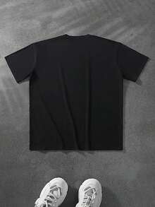 Manfinity  T-Shirt Casual da Uomo, Manica Corta per Uso Quotidiano, abbigliamento uomo, top uomo, t-shirt uomo, estate, outfit estivo uomo, y2k, streetwear, camicia estiva uomo, t-shirt personalizzata, T-Shirt Stampata Uomo Donna - nero - Visualizzare 2