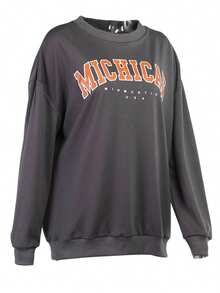 Women Spring Sweatshirt, Long Sleeve Alphabets Pattern Baggy Hoodies, Loose Spring/Fall/Winter Loose Pullovers - Grey - View 4