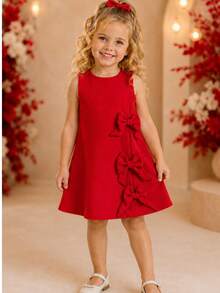 Children's Dress Blogger Elegant Charming Girl Details In Bows On The Sides Fashion Look Light Perfect Comfortable Sophisticated Party Outing Gift Usual Fashion Comfortable Mini Diva Loose  Delicate Versatile Practical Photo Shoot Fashion Skirt Flared - 紅色 - 查看 2