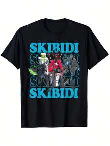 Unisex T-Shirt Made Of Pure Cotton, Men's & Women's SKIBIDIBuntiv, Colorful Robot Characters, Retro Typography, Unisex, 100% Cotton T-Shirt, Soft, All-Season, Casual Streetwear, Essential, All-Match, All-Season Style, Affordable, Everyday Wear & Perfect Christmas Gift For Fans And Friends, Summer T-Shirt, Summer Clothes For Women, Men's Summer Outfit, Women's Shirt, Creative Design, Outdoor Play, Cool Style, Fun Design, Pretty Style, Summer Outfit, Creative Design, Outdoor Play, Cool Style, Fun Design, Pretty Style, Summer Clothes - Black - View 1