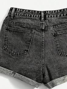 Shorts en mezclilla desgarro crudo bajo de doblez - Gris Claro - Ver 3