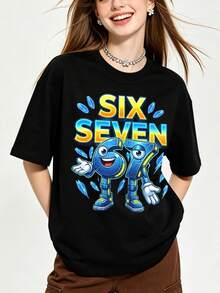 Camiseta de manga corta con cuello redondo suave y casual para mujer de verano | SEIS SETE, Robot Azul | Tops para salir, Estilo callejero europeo y americano, Casual deportivo, Estilo unisex, Estilo casual urbano, Tops bonitos, Generación Z, Curvas, Ropa Y2K, Camisetas divertidas, Tops de mujer, Conjuntos de vacaciones para mujer, Top lindo, Camiseta gráfica, Conjuntos de primavera, Camisetas holgadas, Ropa urbana retro, Estilo de los 90, Estilo de los 2000, Subcultura, Top negro, Tops blancos, Conjunto de fiesta de los 90. - Negro - Ver 4
