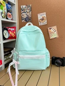 清新甜美休闲大容量背包，小众轻便旅行背包，校园风学生书包 - 綠色 - 查看 9